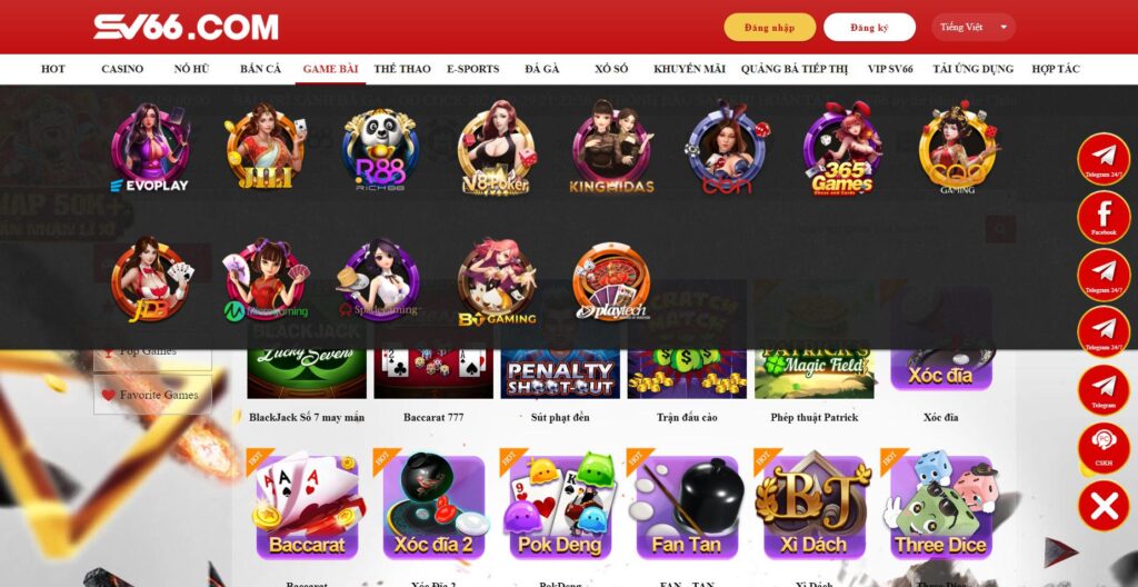 Khám phá các sảnh cược game bài online tại SV66